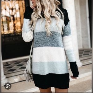 NWOT VICI Black and Grey Striped Sweater Dress Small